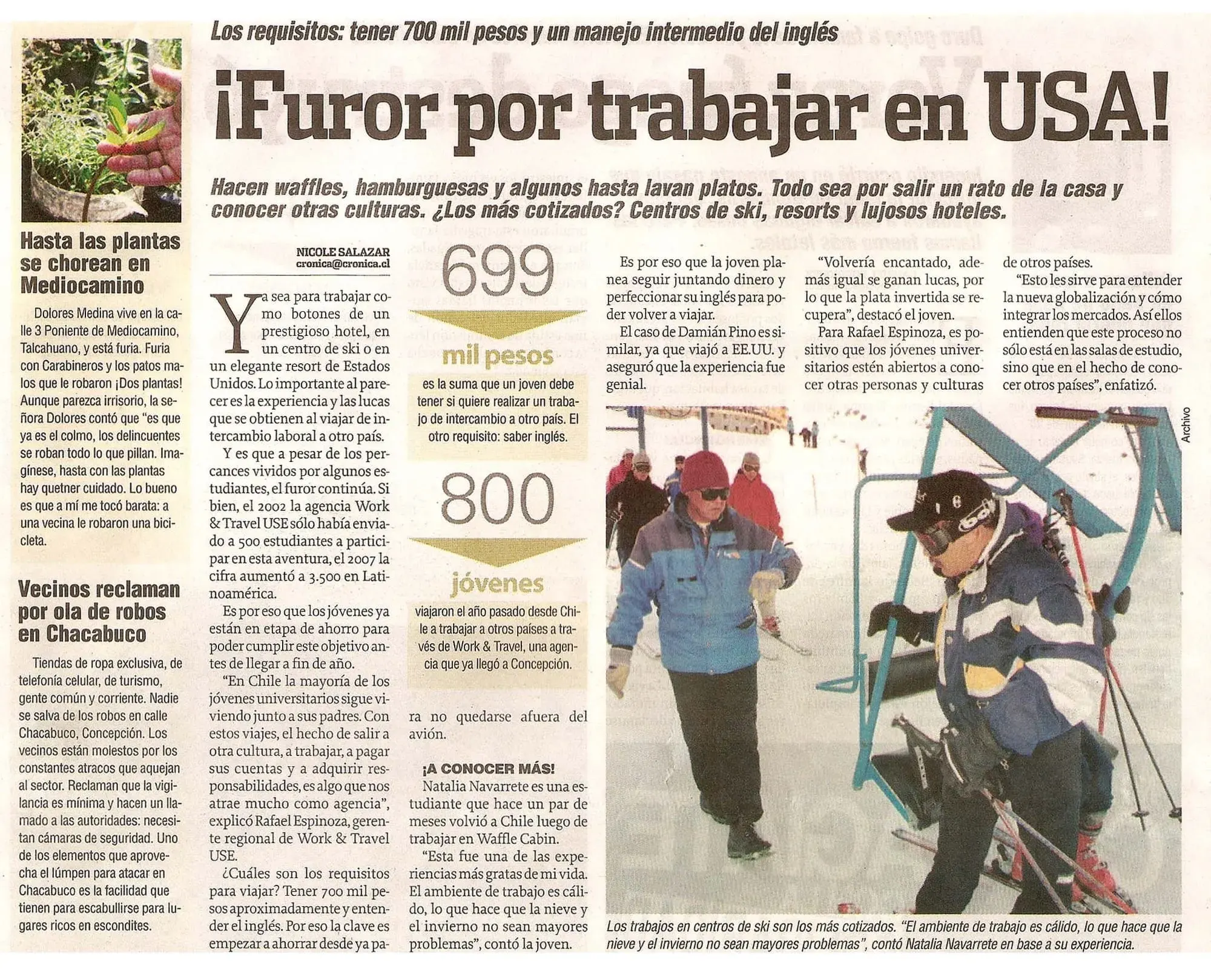 Recorte de Diario Crónica sobre USE (2009)